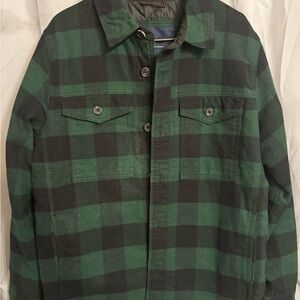 American Eagle Outfitters Men's Green and Black Checkered Jacket